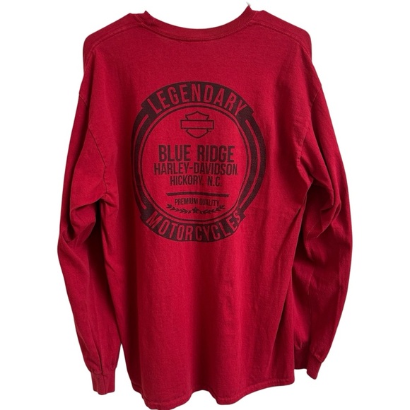 Harley Davidson Blue Ridge Hickory V Twin Spellout Red Long Sleeve T-Shirt Sz L - Picture 2 of 11
